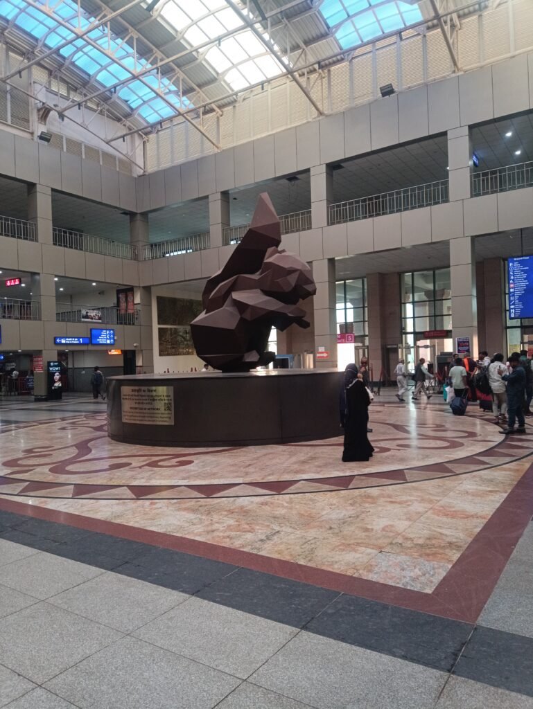 Ayodhya Travel Guide 2026: The magnificent temple-themed interior gallery of Ayodhya Dham Junction.