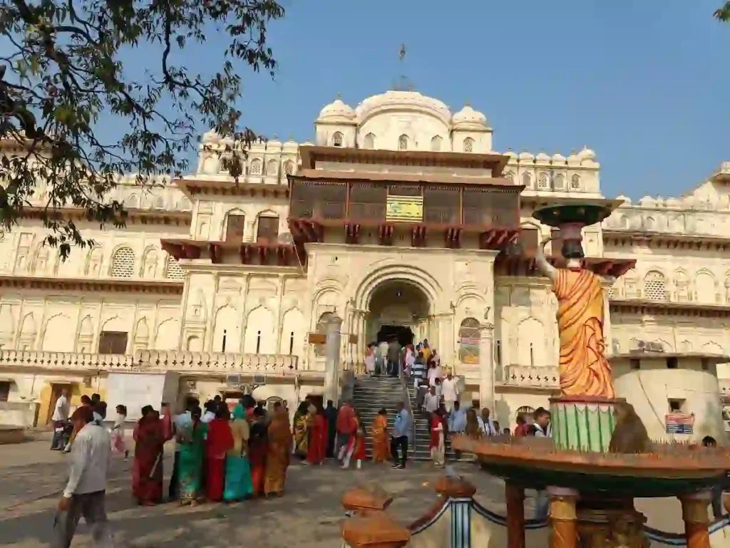 Grand entrance of Kanak Bhawan Temple Ayodhya with intricate carvings.